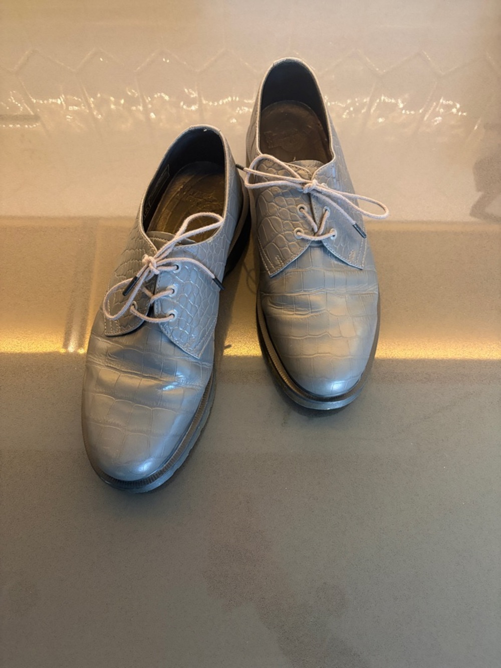 Dr. Martens Vintage Gray Crocodile Oxfords.